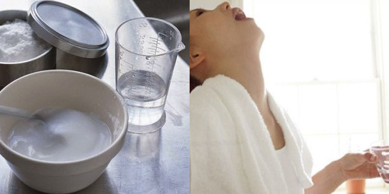 Súc miệng bằng nước muối giúp chữa viêm họng 