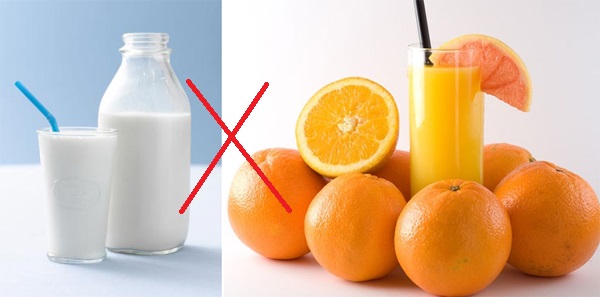 Không nên ăn cam trước hoặc sau khi uống sữa 1 giờ