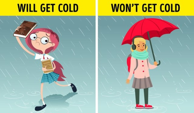 Đi mưa về bị ướt có thể khiến bạn bị cảm lạnh